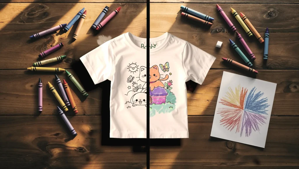comparaison avant après coloriage sur un t-shirt teepi