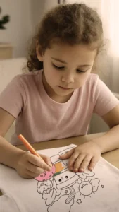 enfant qui colorie un t-shirt