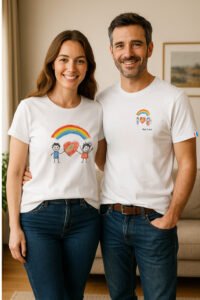 Couple Souriante en Tenue Assortie t-shirt teepi