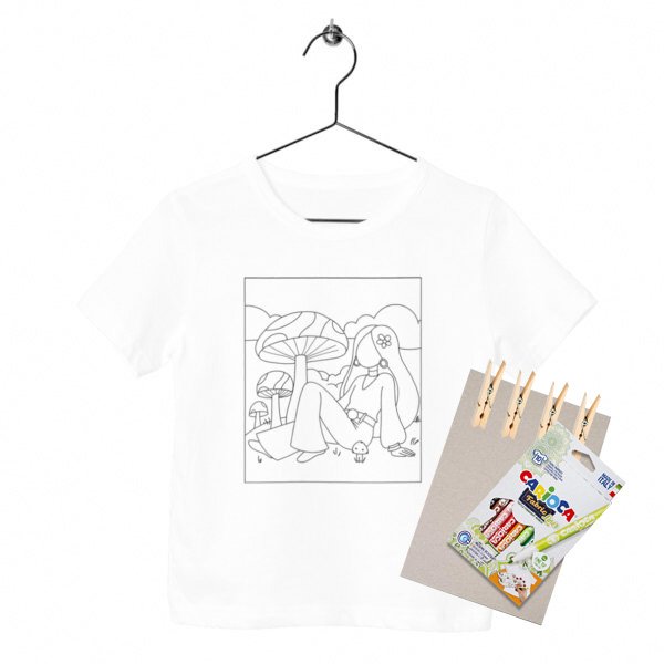 Kit créatif enfant Teepi Kids Groovy Peace and love– T-shirt à colorier 100 % coton bio avec feutres textiles