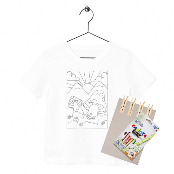 Kit créatif enfant Teepi Kids Groovy champis– T-shirt à colorier 100 % coton bio avec feutres textiles