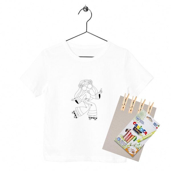 Kit créatif enfant Teepi Kids Linéa rollers – T-shirt à colorier 100 % coton bio avec feutres textiles