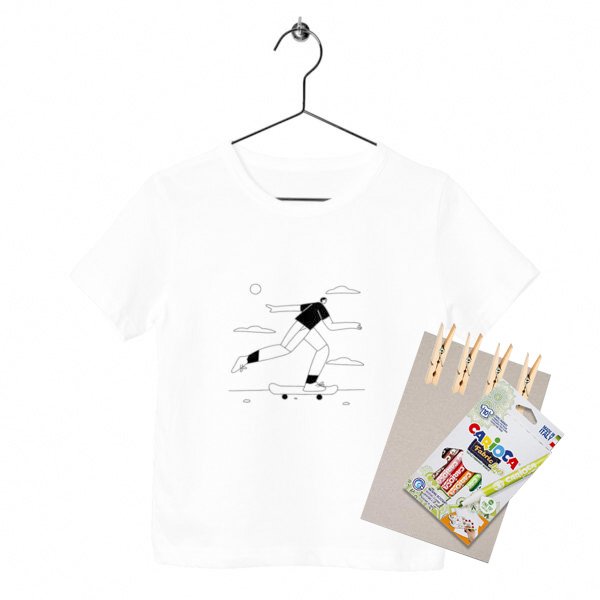 Kit créatif enfant Teepi Kids Linéa Skateboard – T-shirt à colorier 100 % coton bio avec feutres textiles