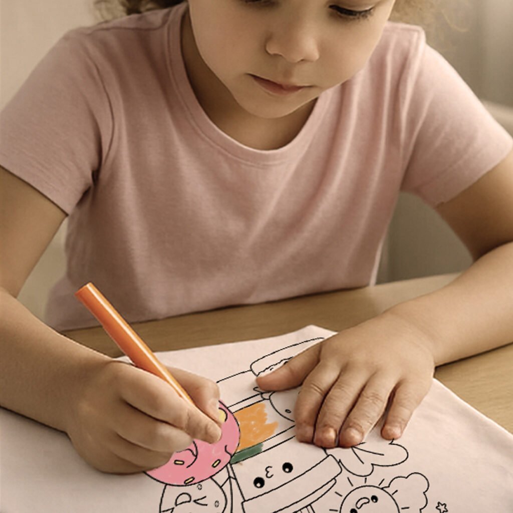 Enfant qui colorie un t-shirt