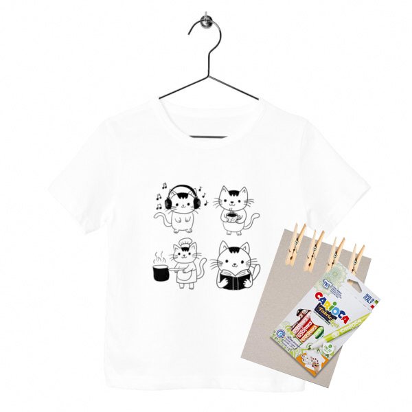 Kit créatif enfant Teepi Kids fauna chats kawaii– T-shirt à colorier 100 % coton bio avec feutres textiles
