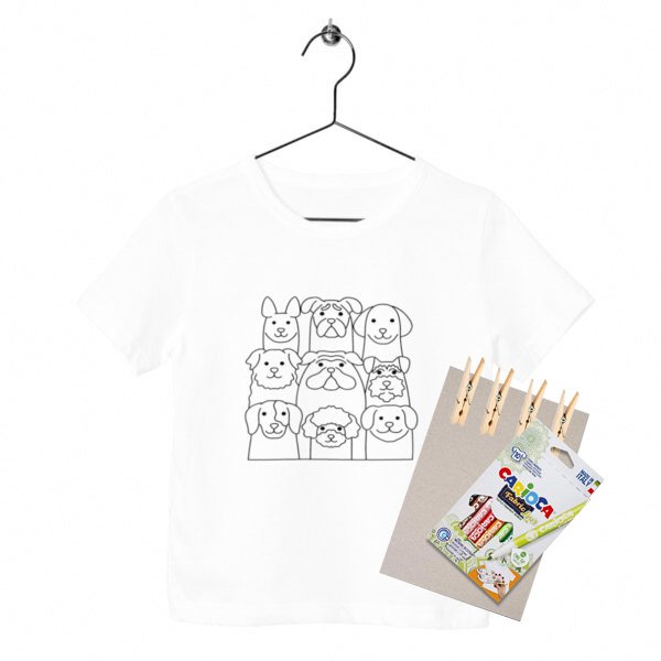Kit créatif enfant Teepi Kids fauna chiens– T-shirt à colorier 100 % coton bio avec feutres textiles