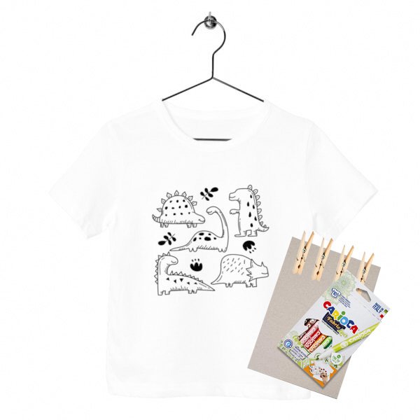 Kit créatif enfant Teepi Kids fauna dinosaures– T-shirt à colorier 100 % coton bio avec feutres textiles