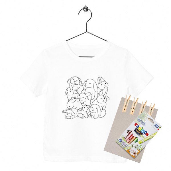 Kit créatif enfant Teepi Kids fauna lapins– T-shirt à colorier 100 % coton bio avec feutres textiles